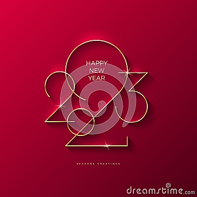 Golden 2023 New Year logo. Holiday greeting card. Vector illustration. Holiday design for flyer, greeting card, invitation. Vector Illustration